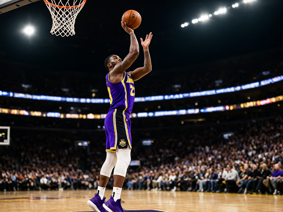 NBA篮球比赛中球员投篮瞬间